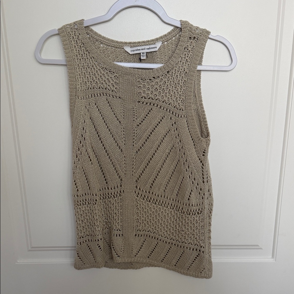 cupcakes & cashmere Beige Crochet Knit Tank Top